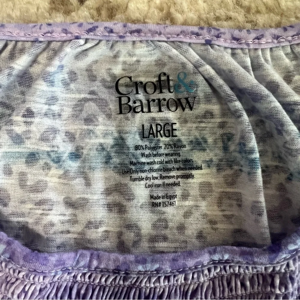 Croft & Barrow Purple and Blue Design Smocked Neckline Top size large